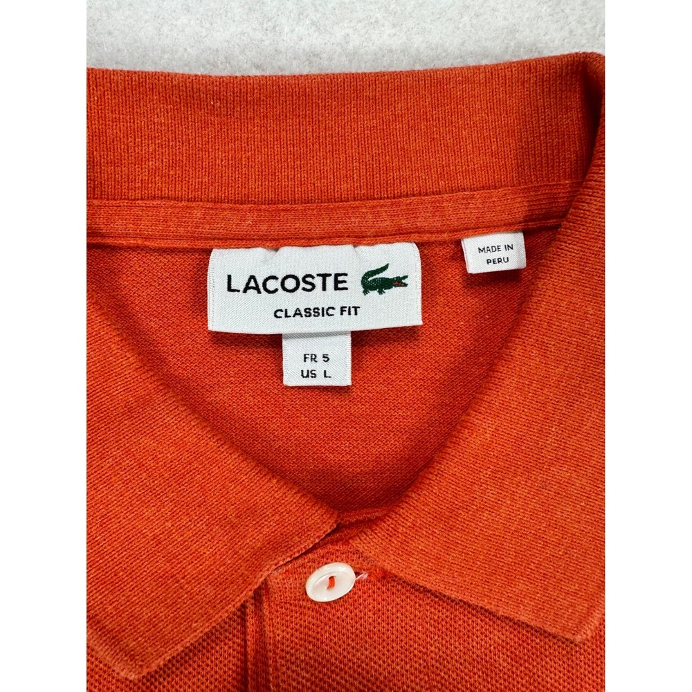 Lacoste Classic Fit Polo Shirt Mens Large Orange Cotton Pique Short Sleeve Logo - Picture 5 of 6
